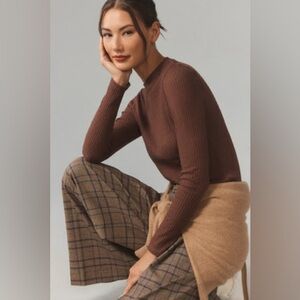 Anthropologie Pilcro Sheer Layering Top- Chocolate Brown